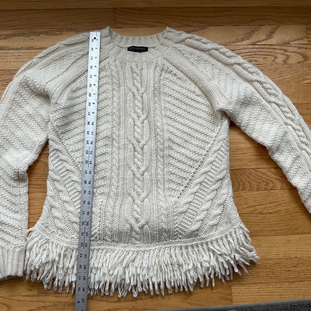 Banana Republic Sweater Cable Knit Alpaca Wool Blend Fringe Hem Brown Women L
